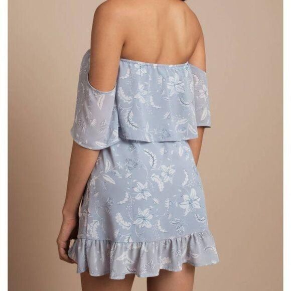 Tobi Mel Off Shoulder Mini Skater Dress Light Blue Size Medium - Picture 3 of 8